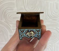 ANTIQUE FRENCH ENAMELED GILT BRONZE STAMP BOX, LATE 19th CENTURY picture