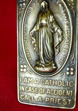 CHAPLAIN'S VINTAGE WWII DOG TAG CHAIN TRENCH ART SHELL CATHOLIC MIRACULOUS MEDAL picture