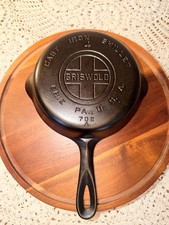Griswold Cast Iron Skillet #4 702 Large Block Logo Fully Restored Sits FLAT picture