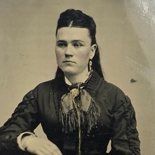 Antique Victorian Tintype Real Photo Beautiful Young Woman & Dress Jewelry Blush picture