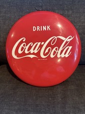 RARE🇺🇸ORIGINAL 1950s VINTAGE 12” COCA-COLA BUTTON METAL SIGN A-M 8-52 👀LQQK👀 picture