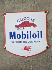 Vintage Porcelain Mobiloil GARGOYLE Pegasus Gas Pump Plate Sign 12
