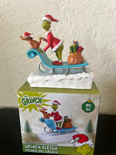 2026 Dr. Seuss GRINCH Santa Sleigh Tabletop Village Christmas Figurine w/Max NEW picture