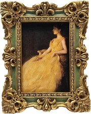 2.5X3.5 Vintage Small Picture Frame, Antique Ornate Green and Gold Wallet Size P picture