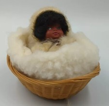 Vintage Canadian Eskimo Doll In A Basket Figurine  picture