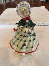 VTG MCM 1956 Lefton Christmas Girl w/ Muff Planter Figurine Japan 8” Tall picture