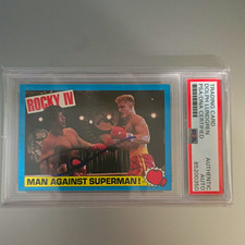 1985 TOPPS ROCKY IV #1 MAN AGAINST SUPERMAN DOLPH LUNDGREN PSA AUTO picture