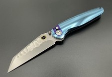 Ketuo Knife •Dirty Bird• Button Lock Blue Titanium Handle + Mokuti Inlays & M390 picture