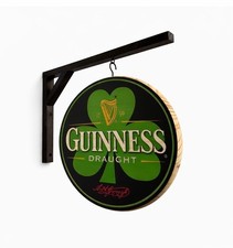 Guinness Draught Hanging Pub Sign Shamrock Round Wooden Bar Sign Irish 12 inch picture
