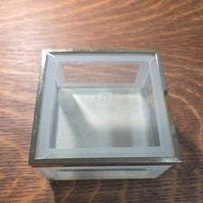 Vintage Gucci Beveled Frosted Glass Brass Footed Jewelry Trinket Watch Box 4” picture