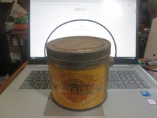 ANTIQUE VANDEUSEN PURE LARD METAL TIN PAIL WITH HANDLE HUDSON NEW YORK RARE picture