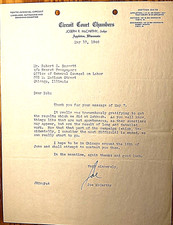 SEN. JOE McCARTHY SIGNED ORIG. 1946 (as Appleton, Wisc. COUNTY JUDGE) LETTER picture