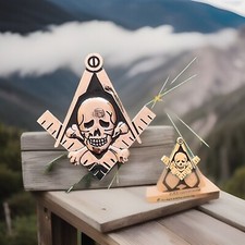 Masonic Master Mason Skull  3” Silver Car  Emblem & 1” Gold Emblem. picture