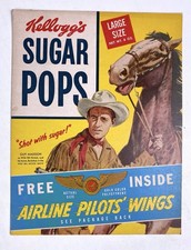 RARE Vintage Kellogg's 1956 Sugar Pops w/Airline Pilots Wings ~ Front Panel Only picture