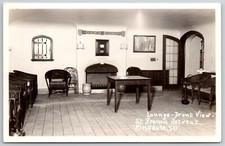 Hinsdale IL~Wicker Chairs & Ashtray Stand @ St Francis Retreat Lodge~RPPC~1940s picture