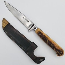 Vintage Ed Wusthof Dreizack Solingen Stag Hunting Knife Sheath Germany 1950s picture