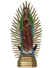Virgen de Guadalupe Capa Verde Glitter  Estatua Resina Resin 8 Inches Nuevo picture