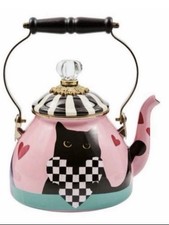 NEW Mackenzie Childs Cat Love 2-qt Tea Kettle Multicolor ~ Brand NEW Open Box picture