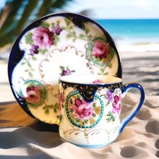 Royal Kinran Nippon Demitasse Cup  & Saucer Japan Hand Painted Porcelain Vintage picture