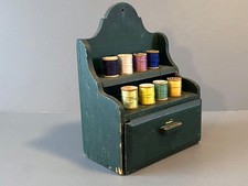 Antique Stepback Sewing Box Old Green Paint Spool Holder Caddy Country Primitive picture