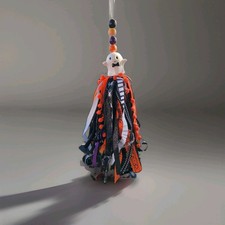 Handmade Halloween Ghost Tassel Hanging Decor Ribbon Beads Spooky Cute OOAK picture