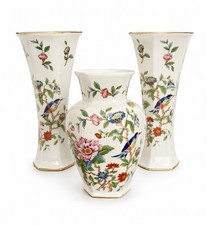 Aynsley English Lot of 3 Bone China Pembroke Vases 9” 7” Floral Birds picture