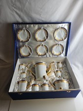  Fine Porcelain Blue Gold Demitasse 17 Pc. Tea Set In Velvet Case #EBC picture