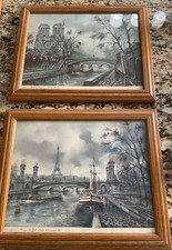 Two Original Framed Lithogr Frech Scenes signed by Maurice Legendre 16.5”x 13.5
