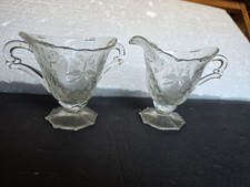 Vintage Heisey Orchid Etched Glass Creamer & Sugar Home Decor picture