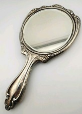 Antique Victorian Sterling Silver Hand Mirror Beveled Glass Ornate Repousse 430g picture