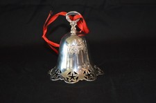 Towle Silversmiths Christmas 1991 Silverplate Bell Ornament Star Cutout Red Ribb picture
