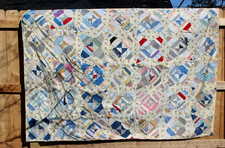 Antique Art Deco Homemade 1930's / 40's Four Point Star Quilt 74 by 88