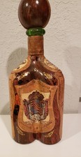 VINTAGE ITALIAN HAND-TOOLED LEATHER WRAPPED GLASS DECANTER  BOTTLE picture