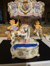 Teddy Bears On Horses Wind Up Musical Carousel 