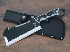 15” Tactical Cleaver Hook Thick Blade Powder Coated Black Rubber Handle Sheath picture