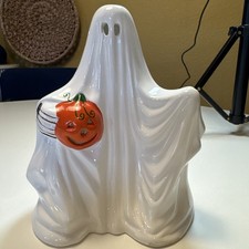 Vtg Ceramic Ghost Holding Pumpkin picture