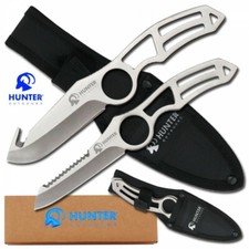 2 pc Hunting Knife Set Gut Hook & Bone Saw Blade Full Tang Tactical W Sheath picture