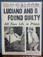 VINTAGE NEWSPAPER HEADLINE CHARLES LUCKY LUCIANO FOUND GUILTY FACES LIFE PRISON picture