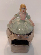 VTG Half Doll Dresser Box Lipstickn Match Holder Silver Lusterware Vanity picture