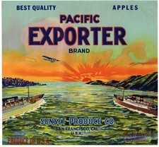 ORIGINAL 1930S CRATE LABEL APPLE SAN FRANCISCO GOLDEN GATE PACIFIC EXPORTER picture