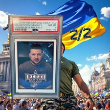 DECISION 2022 VOLODYMYR ZELENSKYY UKRAINE BLUE FOIL 2/2 ULTRA RARE PSA 8 NM-MT picture