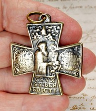 ANTIQUE 17TH CENTURY ST. BENEDICT CROSS ARCHANGEL GABRIEL MEDAL AUGSBURG GERMANY picture