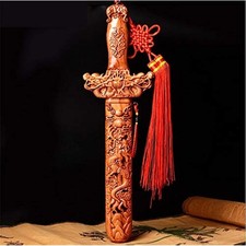 30cm Traditional Chinese Dragon Design Peach Wood Sword Drive Out Evil Spir picture