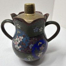 Antique Japanese Multi-Color Cloisonne Covered Jar - Flower & Butterfly Design  picture