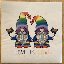 TWO Love Is Love Gnomes Paper Napkins Decoupage Rainbow Pride Flag picture
