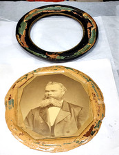 Antique 1880s Gutta Percha Round Frame Octagon Albumen Photo Victorian Man Beard picture