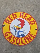 VINTAGE RED HEAD GASOLINE PORCELAIN SIGN, GAS STATION, PUMP SIGN 12