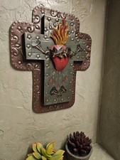 Handmade Metal Cross w/ Intricate Designs Made in Mexico 11