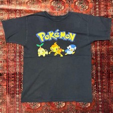 Nintendo Pokemon Chimchar Turtwig Piplup Graphic T-Shirt Black Size L picture