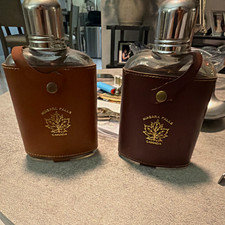 Niagara Falls Canada Souvenir Flask Set of 2 with Leather Holder/Cover picture